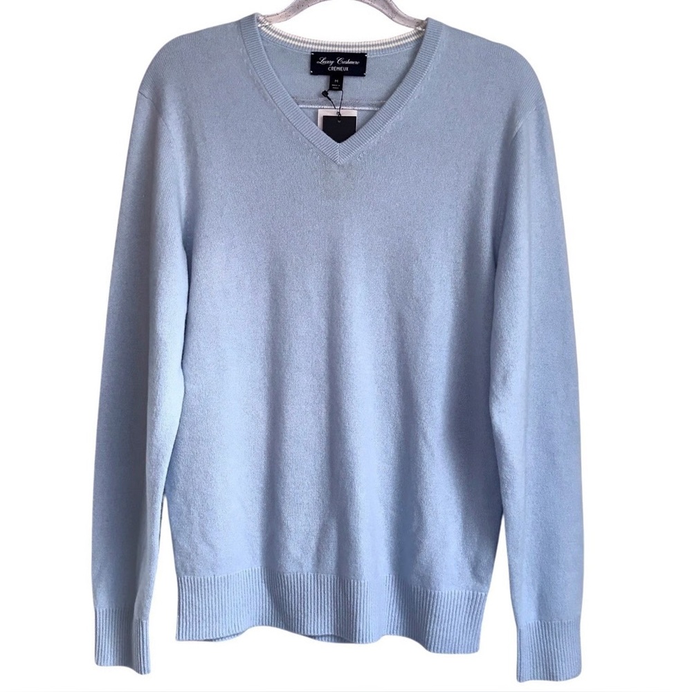 Light Blue V-Neck Cashmere Sweater 100%